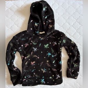 Kids Black Fleece Hoodie with Colorful Unicorn Stars